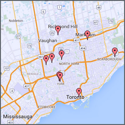 Map of JVS Toronto locations across the Greater Toronto Area