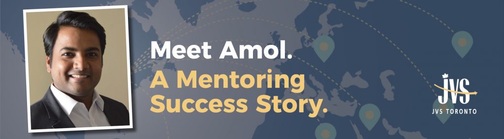 Photo of Amol with text "Meet Amol. A mentoring Success Story"